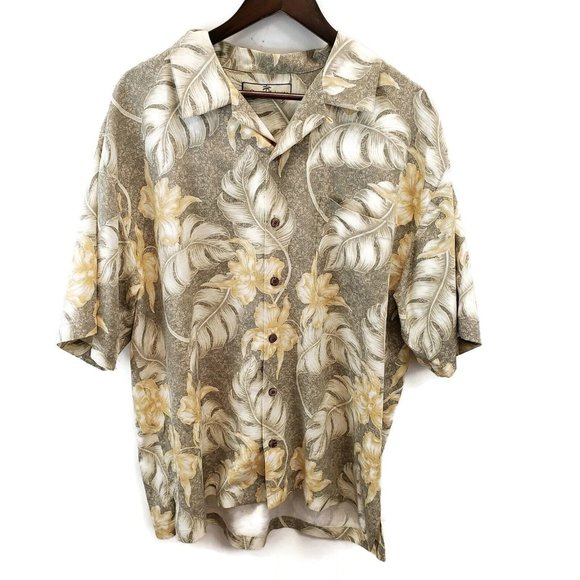 Tommy Bahama Other - Tommy Bahama Mens Green Yellow Button Down Shirt Size L Short Sleeve Hawaiian